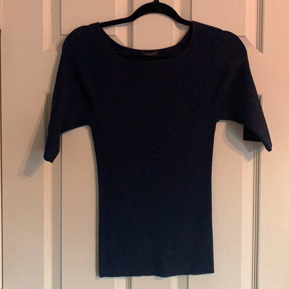 Ann Taylor Factory Navy Ribbed Short Sleeve